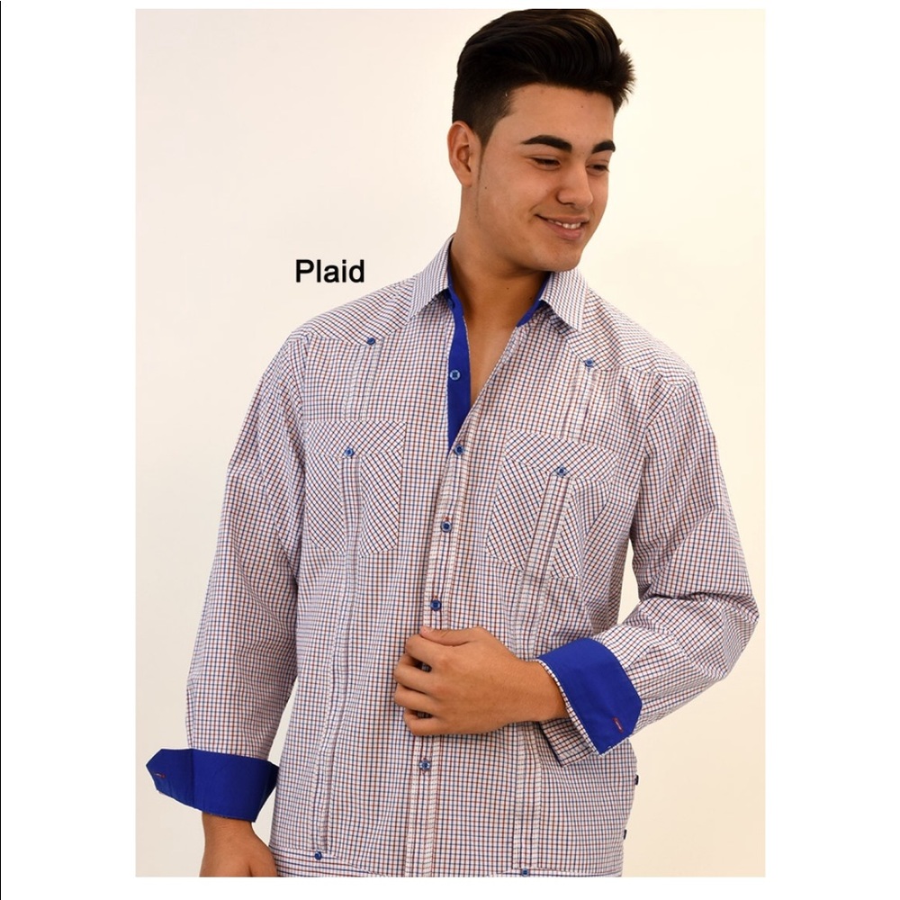 Poliester Guayabera Plaid